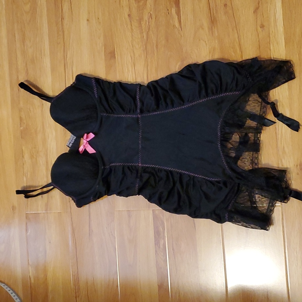 Victoria Secret Dress Slip With Built In Garter: Elegant Black+Pink Accents